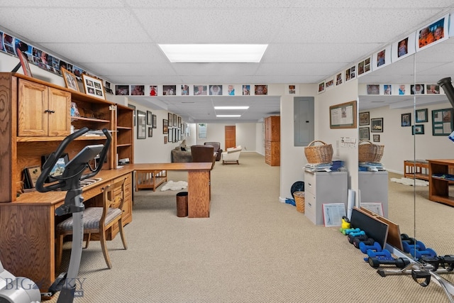 3310 Tumbleweed Dr, Bozeman, MT 59715 - interior space featuring a drop ceiling, electric panel, and light carpet