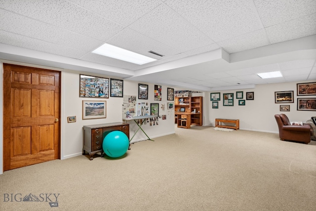 3310 Tumbleweed Dr, Bozeman, MT 59715 - exercise room with visible vents, baseboards, carpet, and a drop ceiling