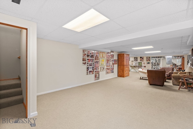 3310 Tumbleweed Dr, Bozeman, MT 59715 - interior space with baseboards, carpet flooring, a drop ceiling, and stairway