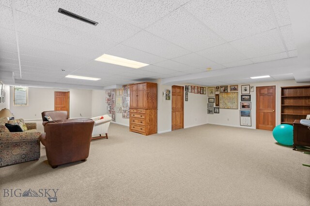 3310 Tumbleweed Dr, Bozeman, MT 59715 - interior space featuring visible vents, carpet flooring, baseboards, and a drop ceiling