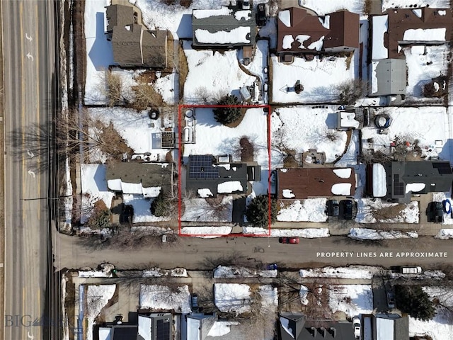 510 Flathead Ave, Bozeman, MT 59715 - snowy aerial view featuring property parcel outlined