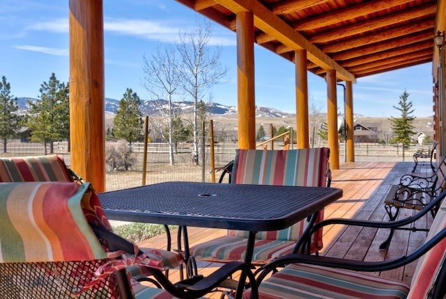 view of patio / terrace featuring a mountain view and a fenced backyard