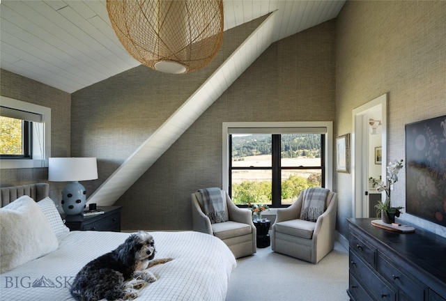 7980 Balsam, Bozeman, MT 59718 - bedroom featuring light colored carpet and high vaulted ceiling
