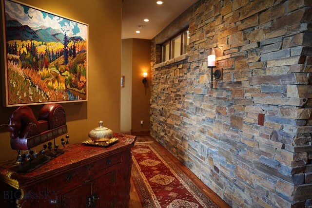 201 Cotton Willow, Melrose, MT 59743 - hallway featuring wood finished floors and recessed lighting