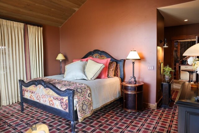 201 Cotton Willow, Melrose, MT 59743 - bedroom featuring carpet, vaulted ceiling, recessed lighting, and baseboards