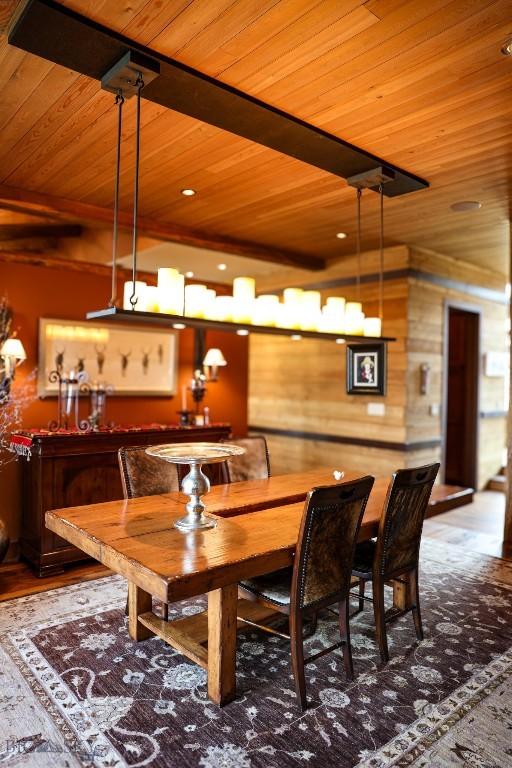 201 Cotton Willow, Melrose, MT 59743 - dining area featuring wood ceiling and wood walls