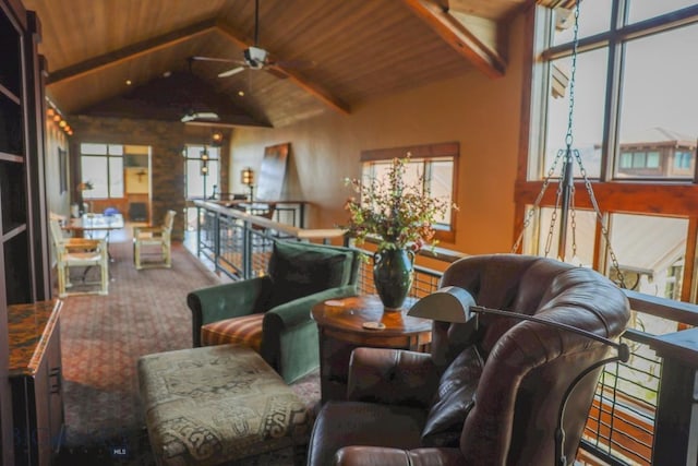 201 Cotton Willow, Melrose, MT 59743 - carpeted living room with wood ceiling and a ceiling fan
