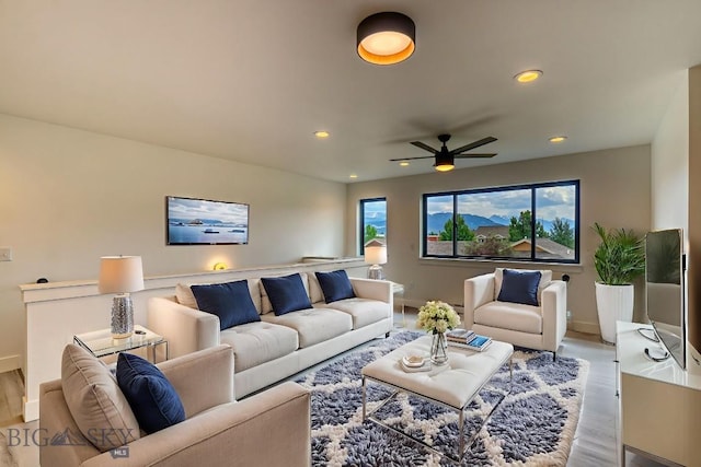 1104 Ridgeview Trl, Livingston, MT 59047 - living room featuring wood finished floors, recessed lighting, and a ceiling fan