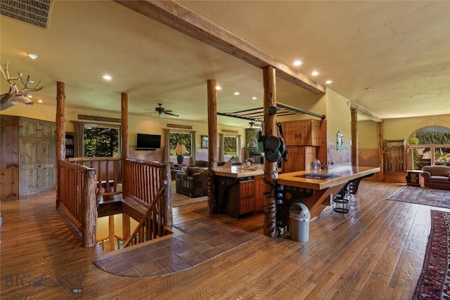 31255 Ninemile Rd, Huson, MT 59846 - dining room with wood-type flooring, recessed lighting, and ceiling fan