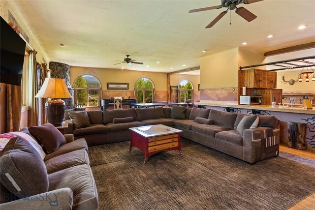 31255 Ninemile Rd, Huson, MT 59846 - living room featuring ceiling fan and recessed lighting