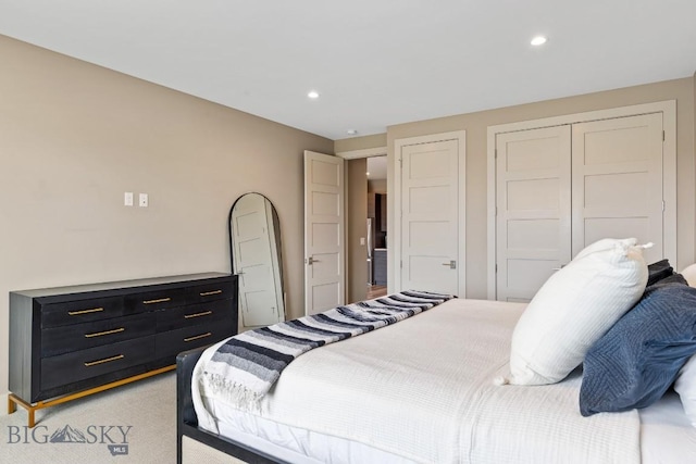 462 Black Bull Trl Unit D, Bozeman, MT 59718 - bedroom with a closet, recessed lighting, and light carpet