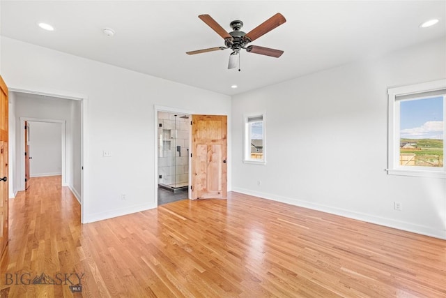 49 Wild Rye Pl, Three Forks, MT 59752 - unfurnished bedroom with light wood-style flooring, recessed lighting, and a ceiling fan