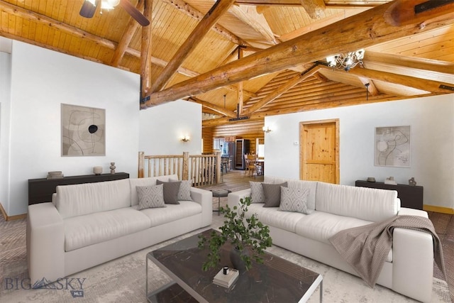 480 Moose Crossing Rd, Gallatin Gateway, MT 59730 - living room featuring wood ceiling and a ceiling fan