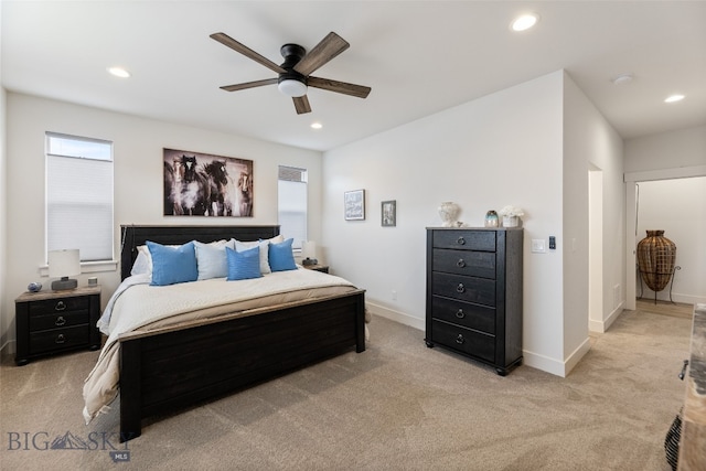 1502 Cyril Way, Belgrade, MT 59714 - bedroom featuring light colored carpet, recessed lighting, baseboards, and a ceiling fan