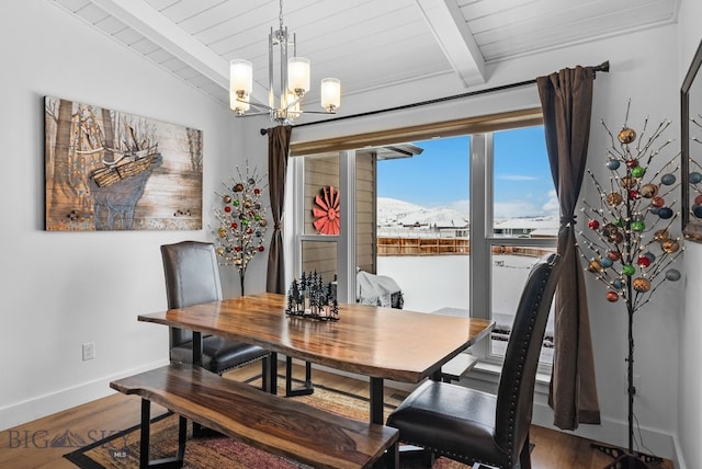 9 Blue Stem Way, Three Forks, MT 59752 - dining space with wood finished floors, a chandelier, wooden ceiling, and baseboards