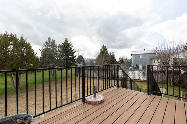 deck featuring a fenced backyard and a yard