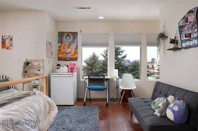 1719 W Kagy, Bozeman, MT 59715 - bedroom with fridge, recessed lighting, visible vents, and wood finished floors
