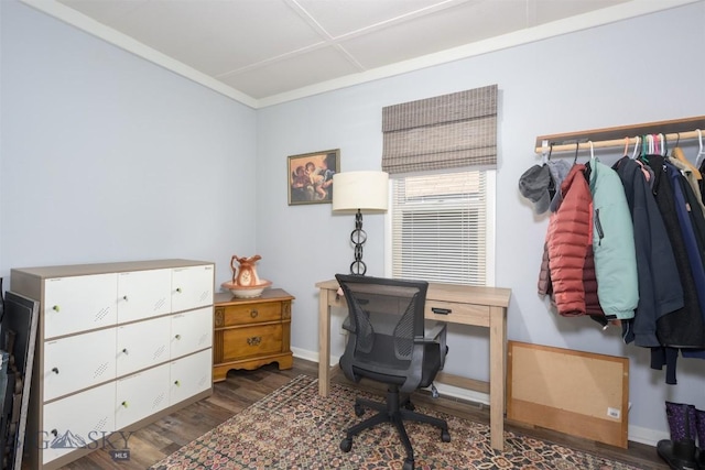 office featuring baseboards and wood finished floors