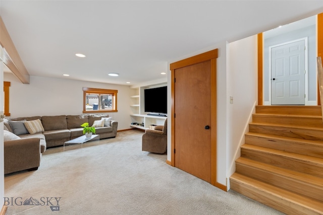 211 N Yellowstone Ave, Bozeman, MT 59718 - living area with recessed lighting, stairs, carpet flooring, and baseboards