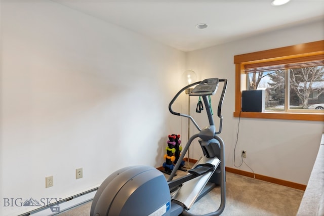 211 N Yellowstone Ave, Bozeman, MT 59718 - workout room featuring carpet, baseboards, recessed lighting, and baseboard heating