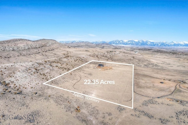 251 Fawn Mdw, Manhattan, MT 59741 - overview of rural landscape with property parcel outlined, a desert landscape, and a mountainous background
