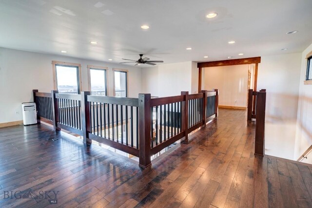251 Fawn Mdw, Manhattan, MT 59741 - hallway with an upstairs landing, baseboards, dark wood-style flooring, and recessed lighting