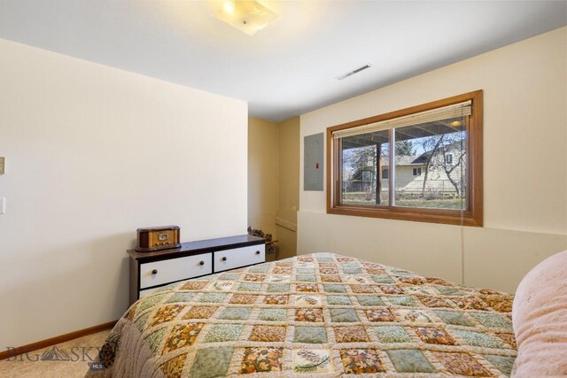 490 Secretariat Cir, Belgrade, MT 59714 - bedroom featuring carpet floors, baseboards, electric panel, and visible vents