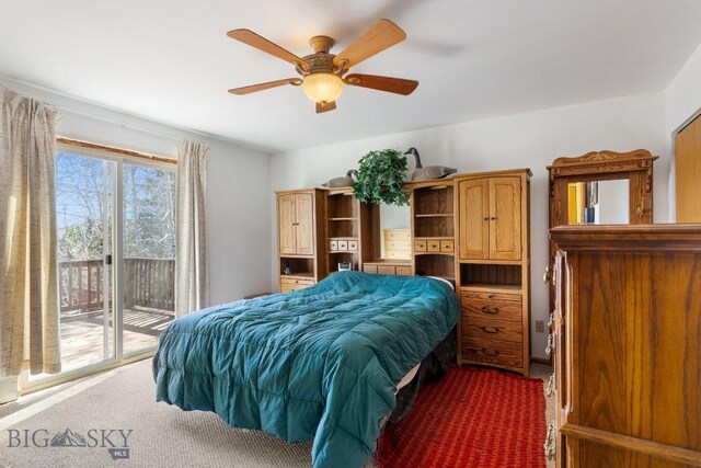 490 Secretariat Cir, Belgrade, MT 59714 - bedroom featuring carpet floors, access to outside, and ceiling fan