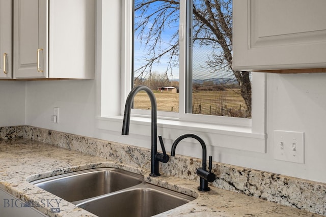 details with light stone counters and a sink
