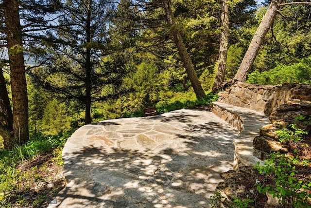 2430 Two Gun White Calf Rd, Big Sky, MT 59716 - view of patio featuring a view of trees