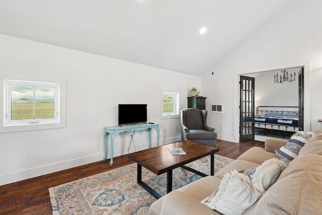 992 Deer Haven Dr, Deer Lodge, MT 59722 - living area with baseboards, high vaulted ceiling, recessed lighting, and wood finished floors