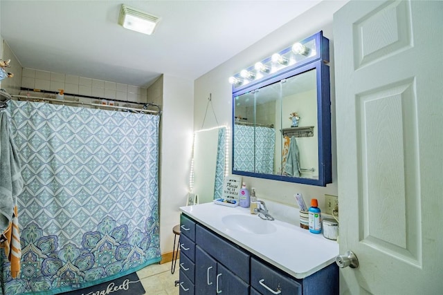 1916 S Jackson, Butte, MT 59701 - full bathroom with visible vents, tile patterned flooring, vanity, and a shower with curtain