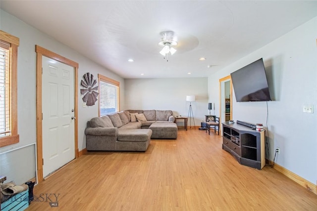 1916 S Jackson, Butte, MT 59701 - living room featuring baseboards, light wood finished floors, ceiling fan, and recessed lighting