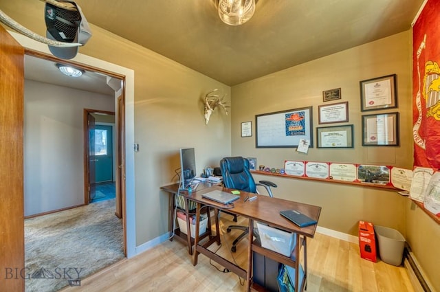 5585 W Cameron Bridge Rd, Manhattan, MT 59741 - home office featuring wood finished floors and a baseboard radiator