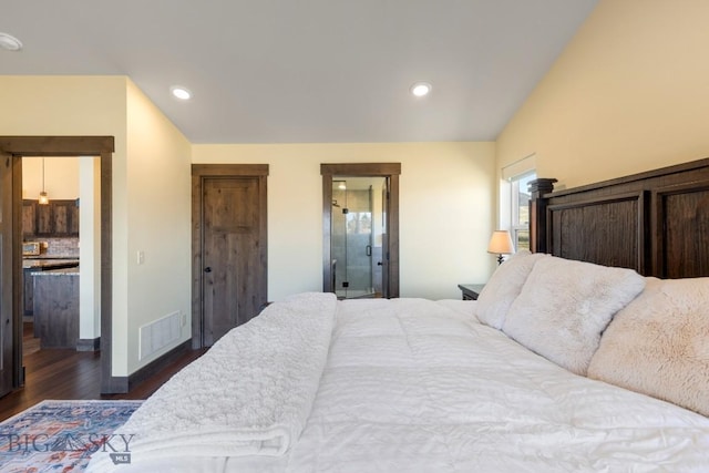 9 Cedar Ct, Ennis, MT 59751 - bedroom with dark wood finished floors, recessed lighting, and ensuite bath