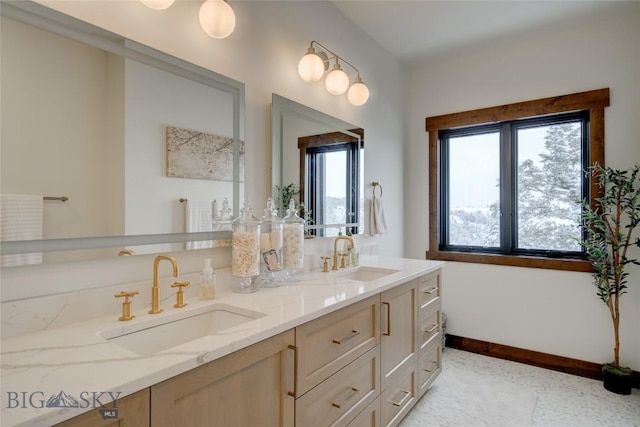 280 High Ridge Rd, Bozeman, MT 59715 - full bath with a sink, baseboards, and double vanity