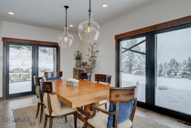 280 High Ridge Rd, Bozeman, MT 59715 - dining room with a healthy amount of sunlight, light wood finished floors, visible vents, and recessed lighting