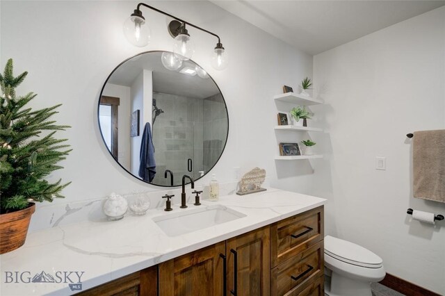 280 High Ridge Rd, Bozeman, MT 59715 - full bath featuring a shower stall, vanity, and toilet