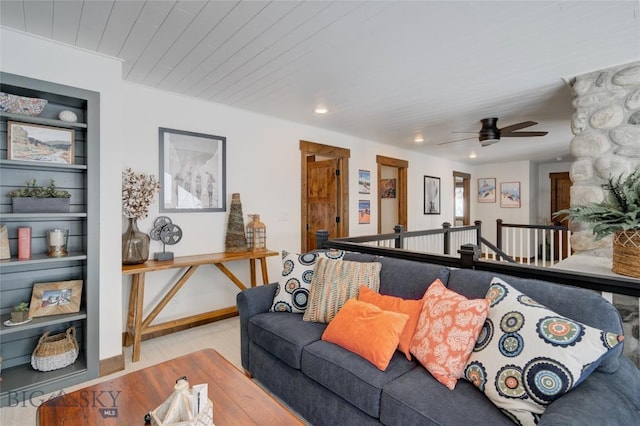280 High Ridge Rd, Bozeman, MT 59715 - living room with recessed lighting, a ceiling fan, wood finished floors, and wood ceiling
