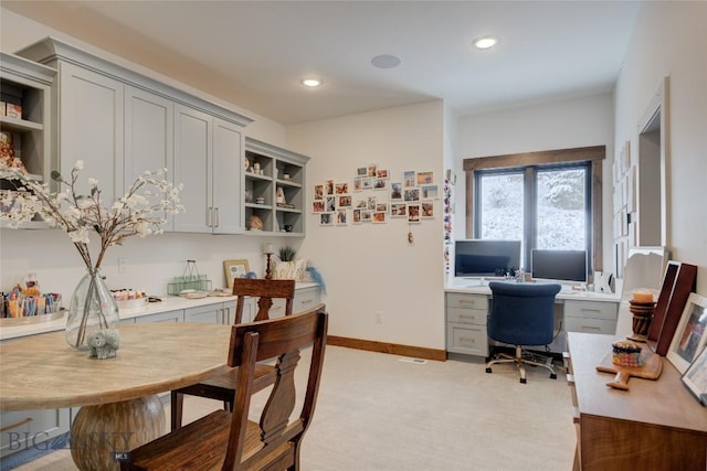 280 High Ridge Rd, Bozeman, MT 59715 - office with light carpet, recessed lighting, built in study area, and baseboards