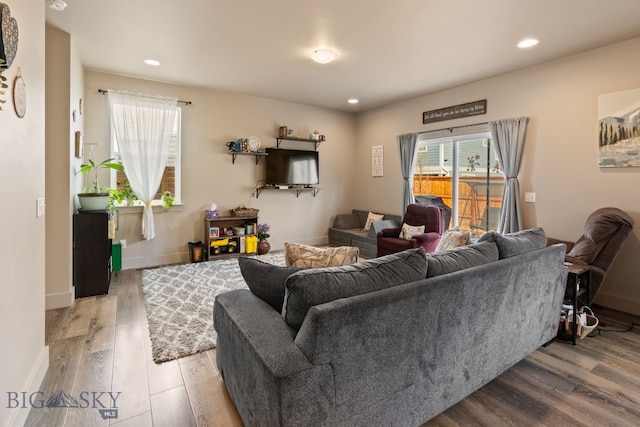 1519 Butler Crk Unit B, Belgrade, MT 59714 - living area featuring wood finished floors, recessed lighting, and baseboards