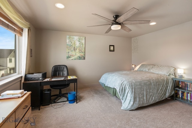 1519 Butler Crk Unit B, Belgrade, MT 59714 - bedroom with light carpet, a desk, recessed lighting, and a ceiling fan