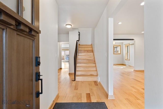 614 S 6th, Bozeman, MT 59715 - interior space with stairway, recessed lighting, light wood finished floors, and baseboards