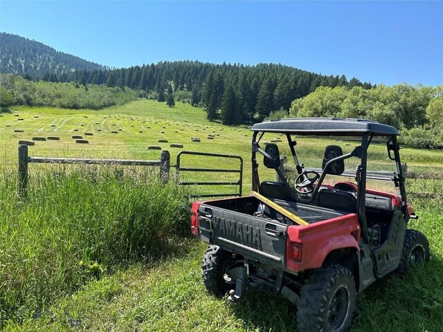 view of yard featuring a rural view and a forest view