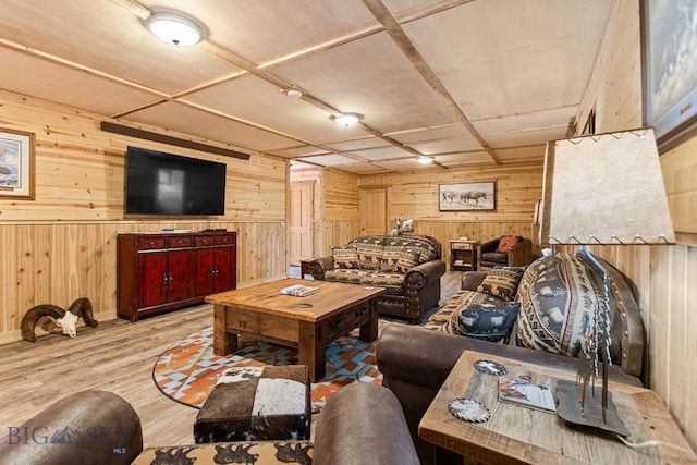 569/571 Cinnabar Basin Rd, Gardiner, MT 59030 - living room featuring wood walls and light wood-type flooring