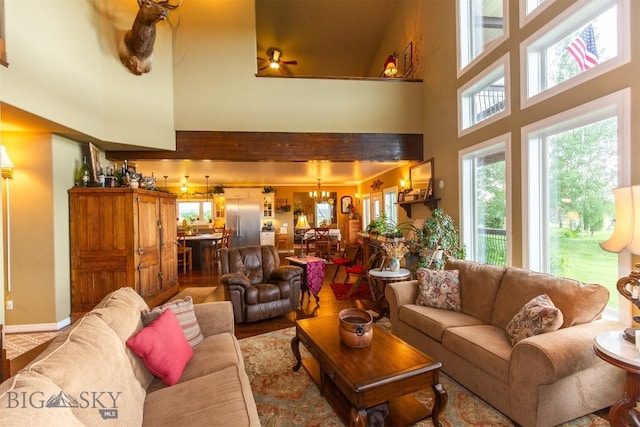 46 Rapelje Rd, Big Timber, MT 59011 - living area featuring a wealth of natural light and a towering ceiling