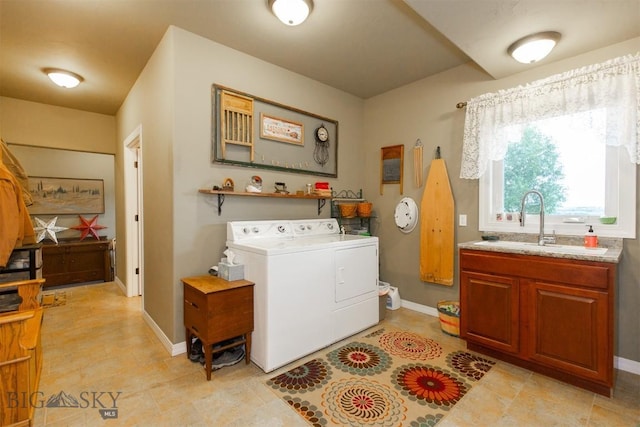 46 Rapelje Rd, Big Timber, MT 59011 - laundry room featuring separate washer and dryer, a sink, baseboards, and cabinet space