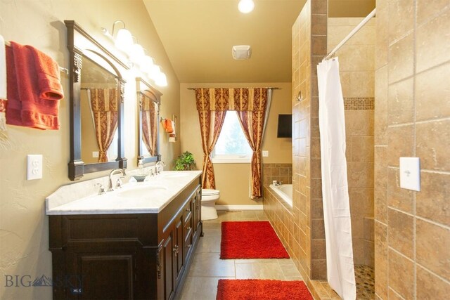 46 Rapelje Rd, Big Timber, MT 59011 - full bathroom featuring tiled shower, tiled tub, a sink, and toilet