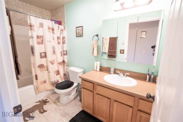 1112 Biehl Unit A, Belgrade, MT 59714 - bathroom with shower / bath combo, tile patterned flooring, vanity, and toilet