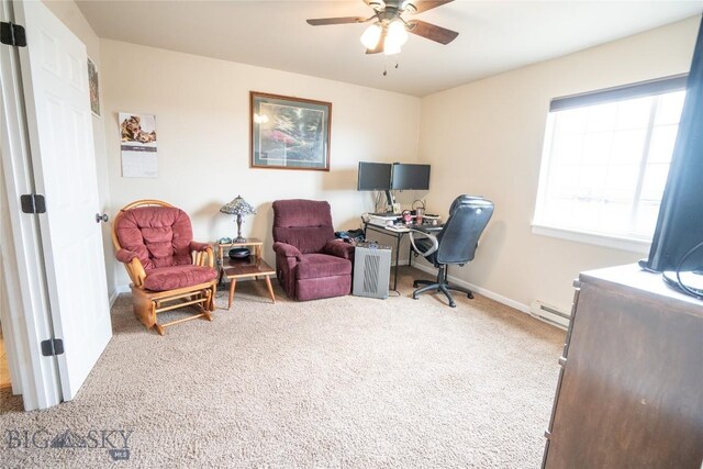 1112 Biehl Unit A, Belgrade, MT 59714 - carpeted office space featuring ceiling fan, a baseboard heating unit, and baseboards